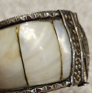 Vintage Mother Of Pearl And Metal Cuff Bracelet.